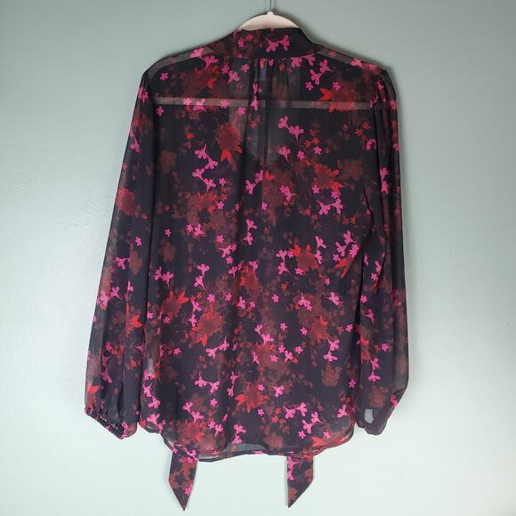 Cabi Womens Black Floral Print Sheer Candlelight Long Sleeve Blouse Size Medium - Picture 2 of 6